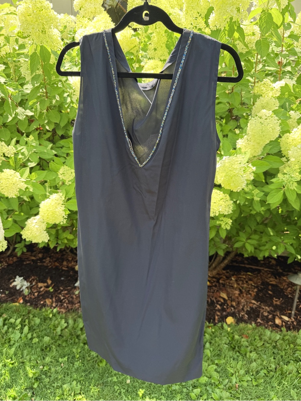 Sleeveless Deep V Beaded Trim Dress - Black